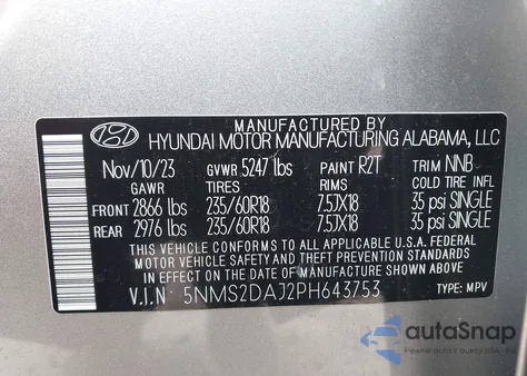 2023 Hyundai Santa Fe Sel from USA, damaged, VIN 5NMS2DAJ2PH643753